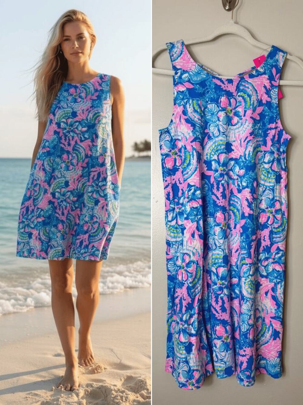 Lilly Pulitzer Blue Tang Tropical Print Dress Vacation Resort Beach